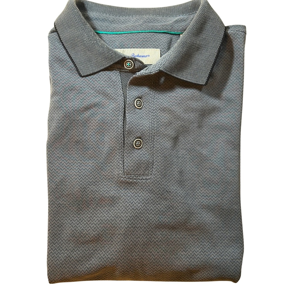 Tommy Bahama Polo Shirt Gray Patterned Short Sleeve Casual Modal Blend Mens SZ L